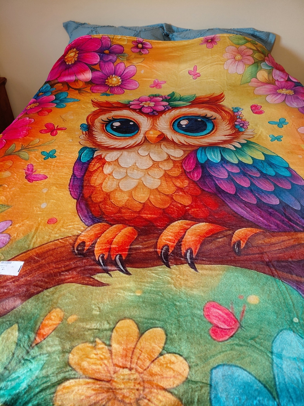 Colorful Owl Plush Bedding Throw Blanket - Orange, Purple, Blue